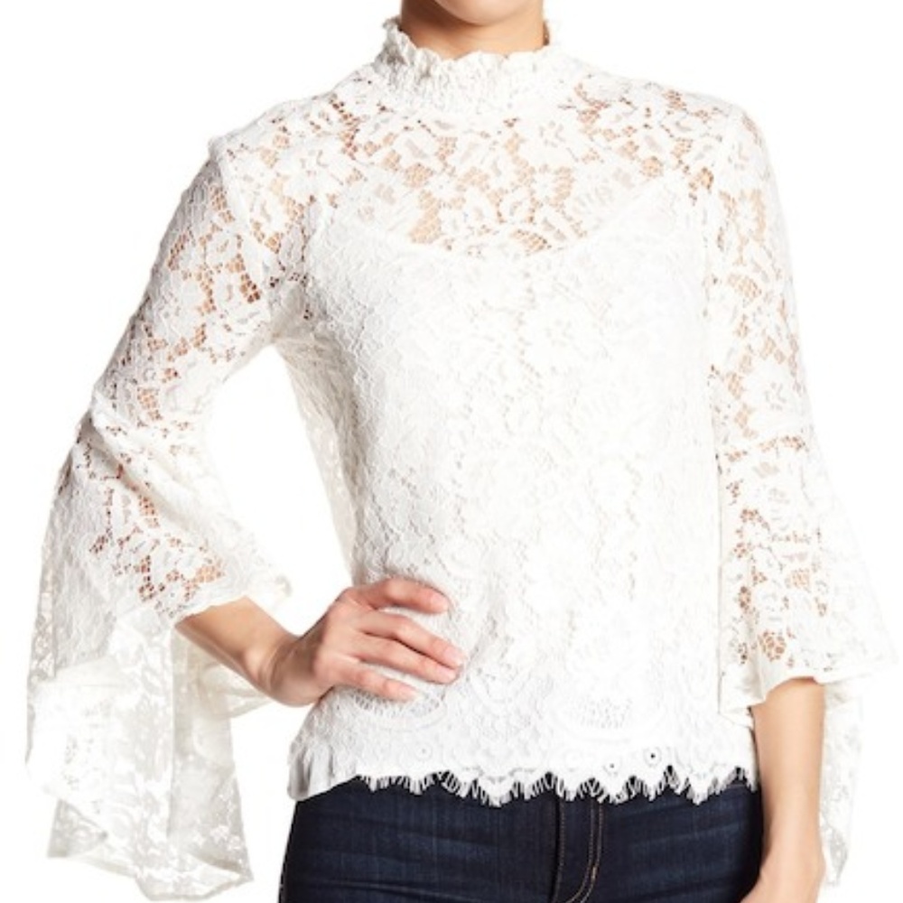 NWT WAYF Citha Crochet Lace Bell Sleeve Blouse